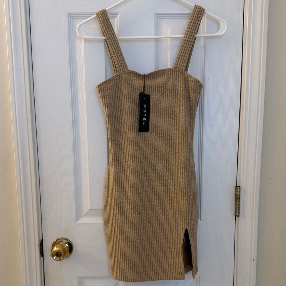 Motel Rocks Tan Ribbed Mini Dress NWT
